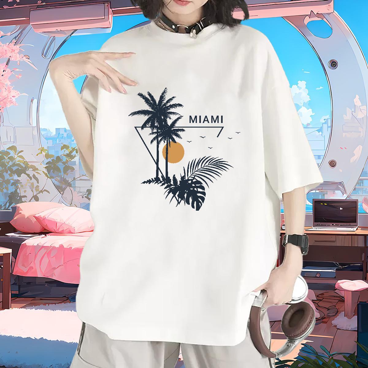 Brand T-Shirts O Neck Short Sleeves Lady T shirt Custom Print Oversized tree Beach 230g Cotton Fashion New Top Shirts