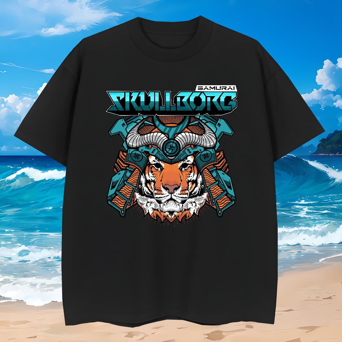 Custom T Shirts Men 230g 100% Cotton tiger Outdoor Tees Shirts Crew Neck Loose Men Tops Tees DIY Printed