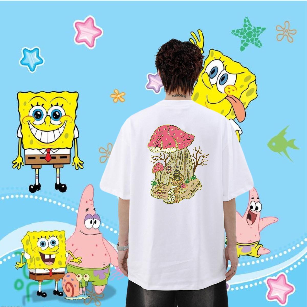 2024 DIY T Shirts Men 230g 100% Cotton mushroom Beach Clothings Breathable Crew Neck Comfortable Couples T Shirts Custom Cartoon