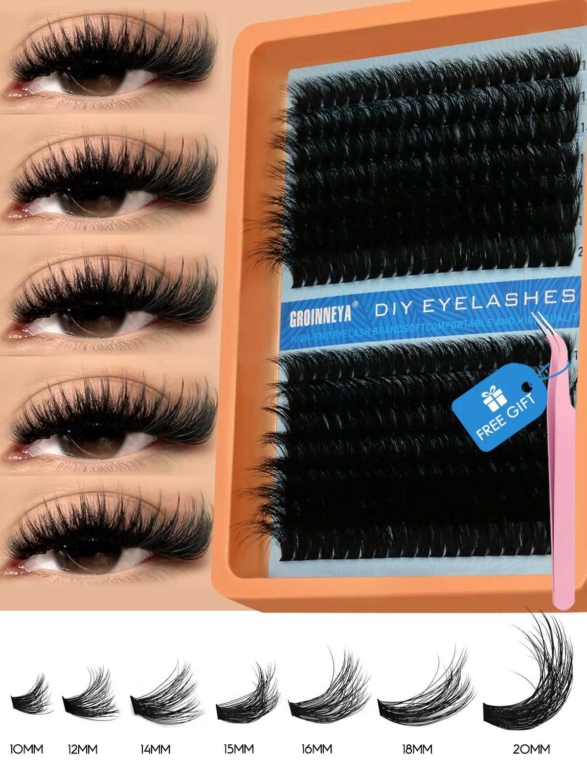 GROINNEYA Cluster Lashes Kit Fluffy Individual Lashes Volume Mixed Tray Faux Mink Lashes Eyelash Extension MakeupM240806