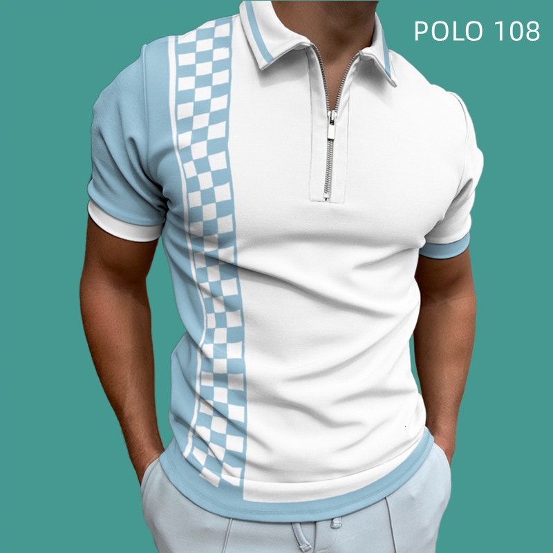 Single summer new men's polo shirt 3D digital printing short sleeved lapel zipper large POLO