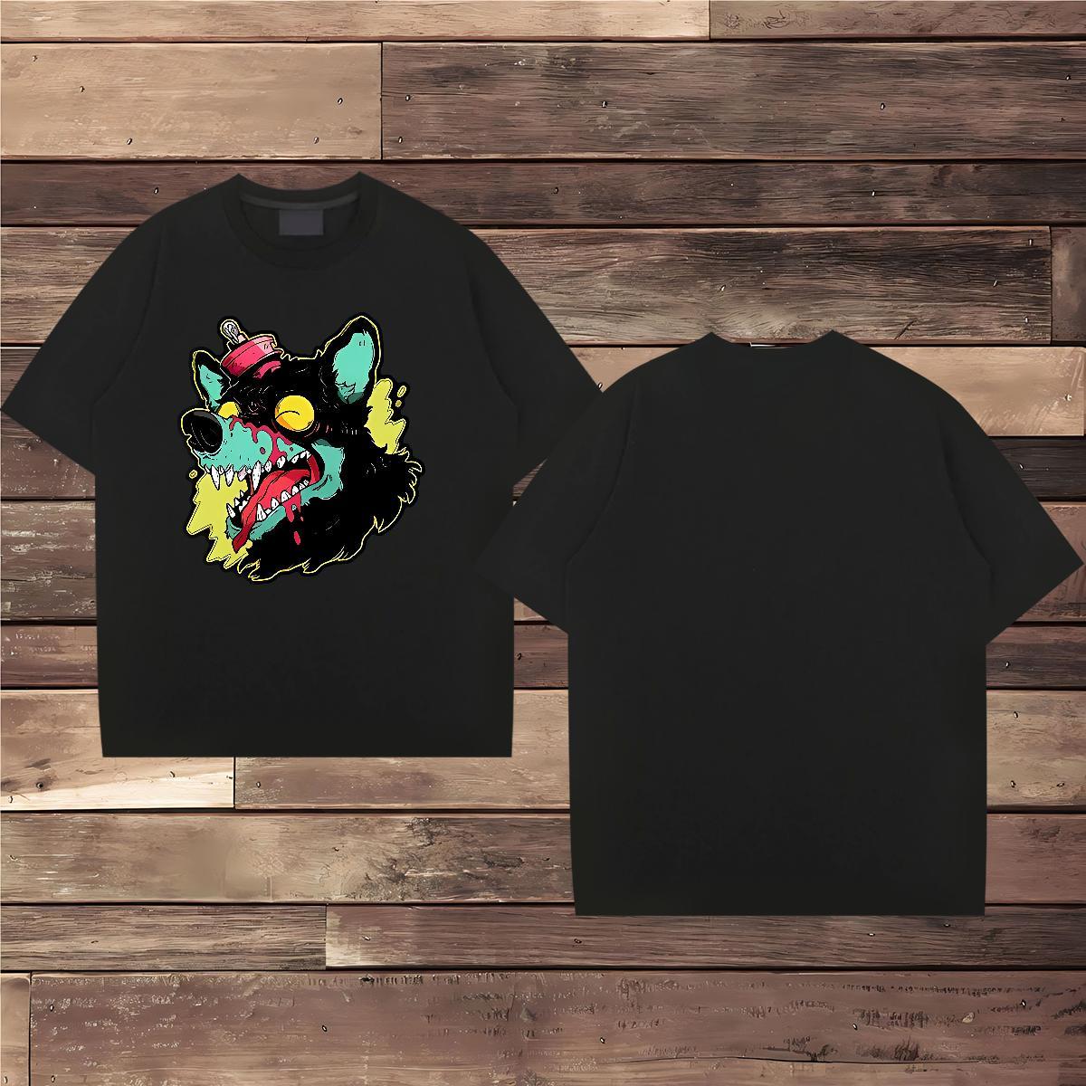 Classic T-Shirts for Men 100% Cotton 230g wolf Outdoor Tops Crew Neck Breathable Soft Men Tops Tees Anime Print