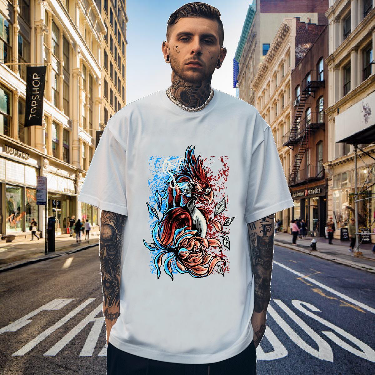 T Shirts Men 230g Cotton eagle Street Casual Breathable Soft Oversized 4XL Men Tops Tees Stylist Cool Tops Shirt