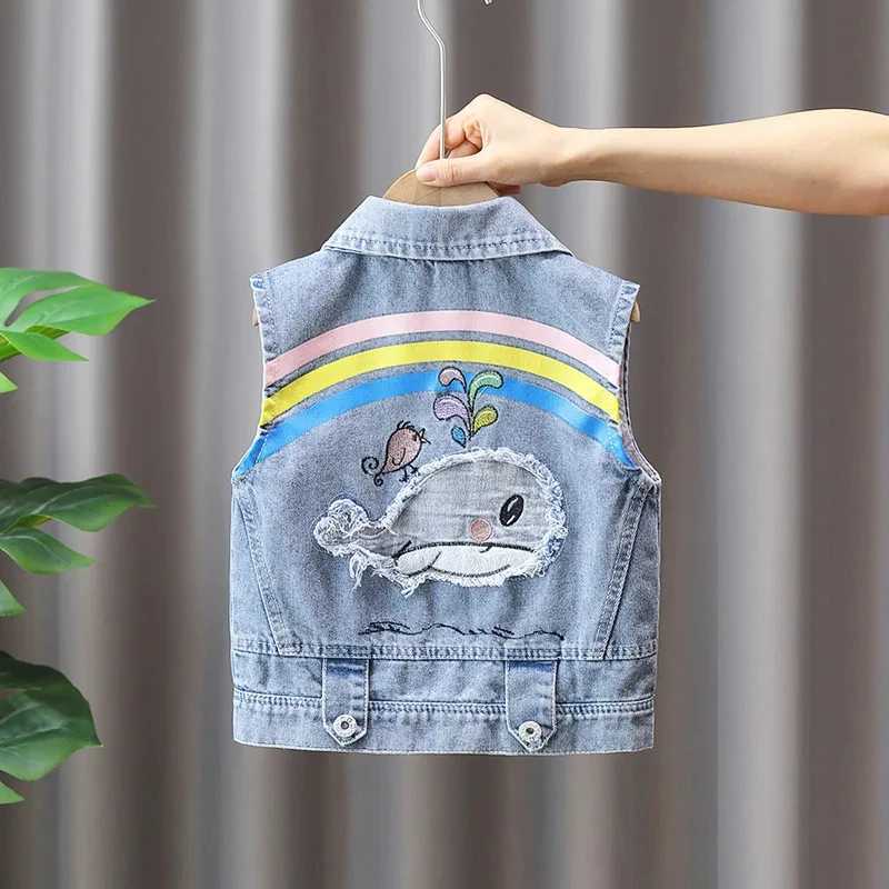Childrens casual vest baby denim vest spring and autumn boys and girls sleeveless vest childrens girls Versatile simple jacketW240724