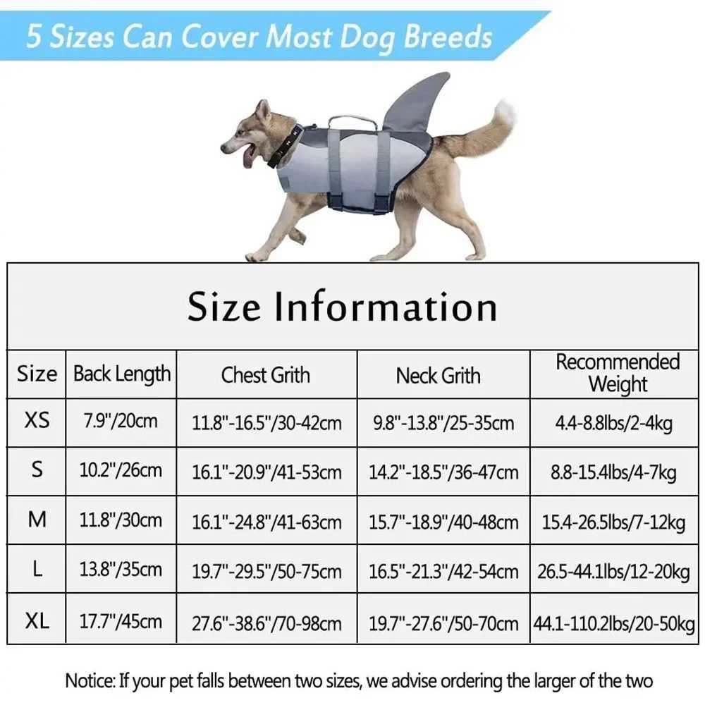 Shark Life Jacket for Dogs Adjustable Dog Life Vest for Swimming Boating Pool High Flotation Puppy Swimsuit Pet Life Preserver Y240806