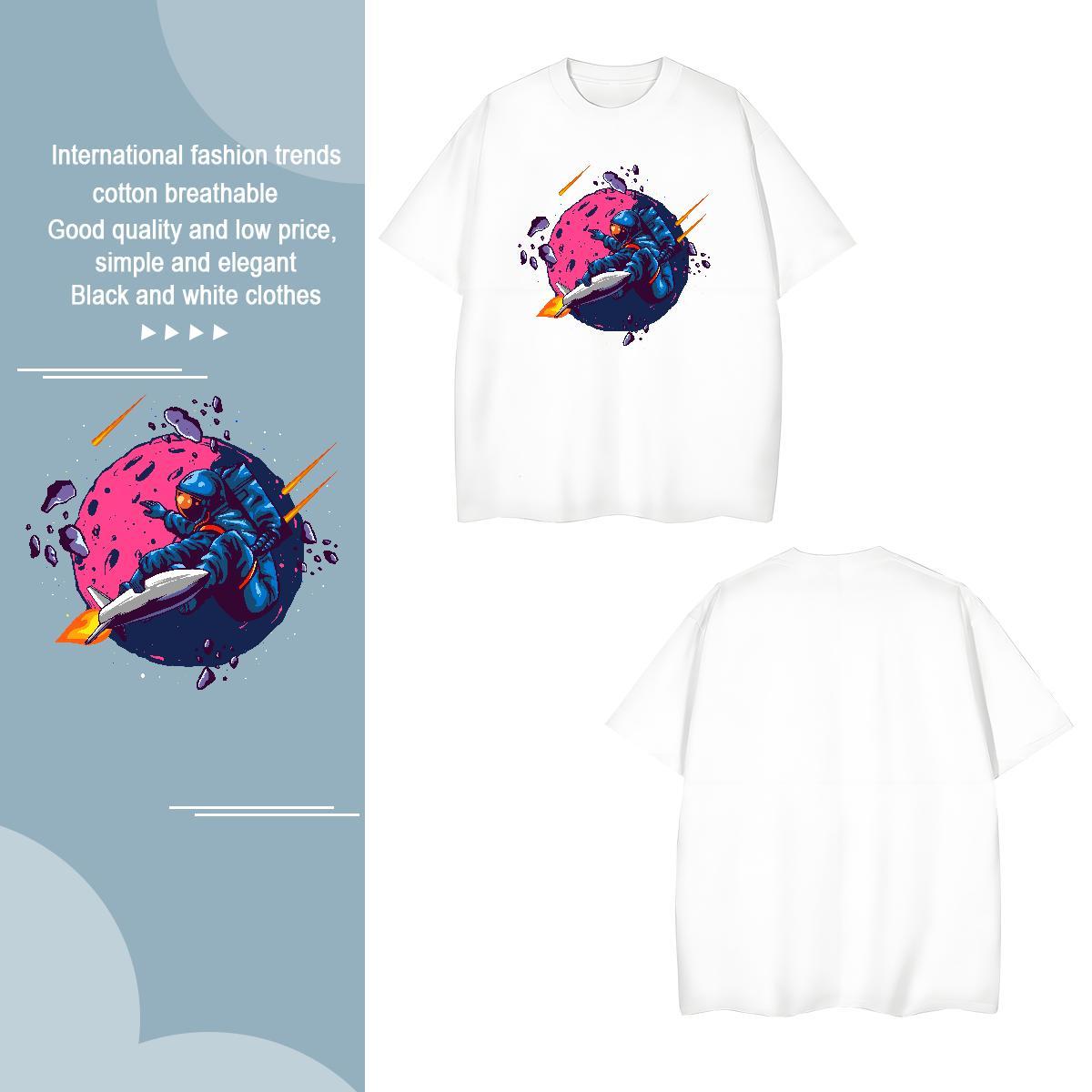 T Shirts Men 230g Pure Cotton cosmonaut Sport Short Sleeve Soft DIY Anime Men Clothes T-Shirt 2024 Popular Polos