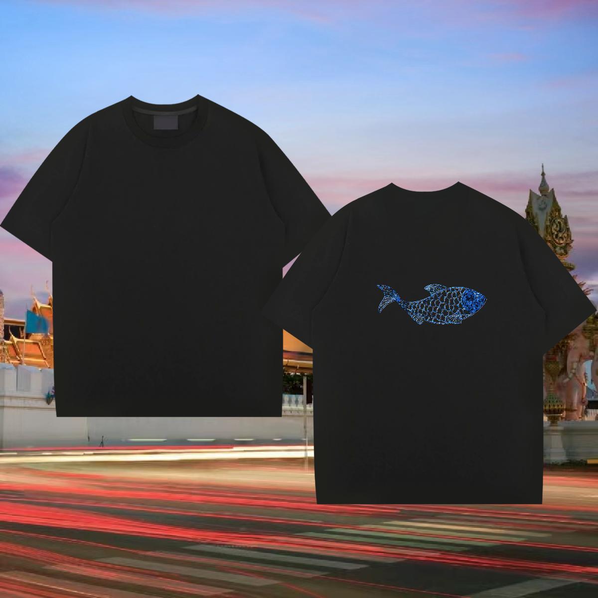 Free Shipping Men T Shirts 230g Pure Cotton fish Street Wear Tee Shirt Breathable Short Sleeve Designer Couples T Shirts Skull