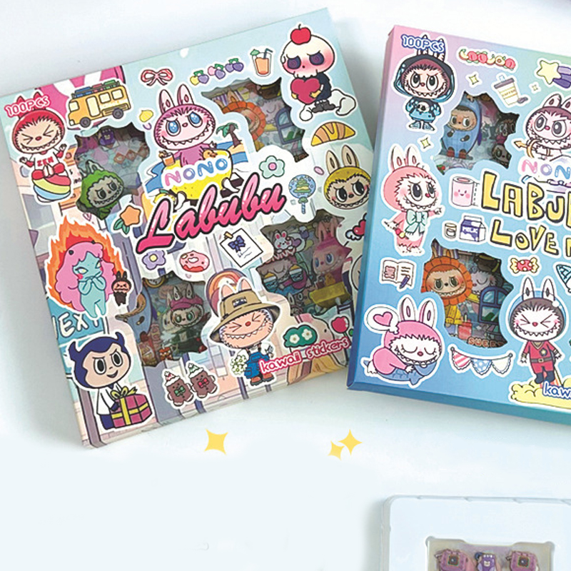 Cute canvas box stickers with 100 sticker patterns and rich styles for children's DIY accounting stickers