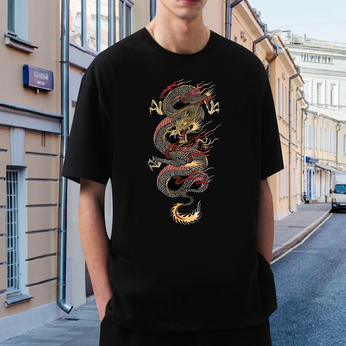 T-Shirts 230g Pure Cotton Angry Dragon Outdoor Breathable Crew Neck DIY Anime Men Tees Fashion Designer Comfortable Tees Shirts