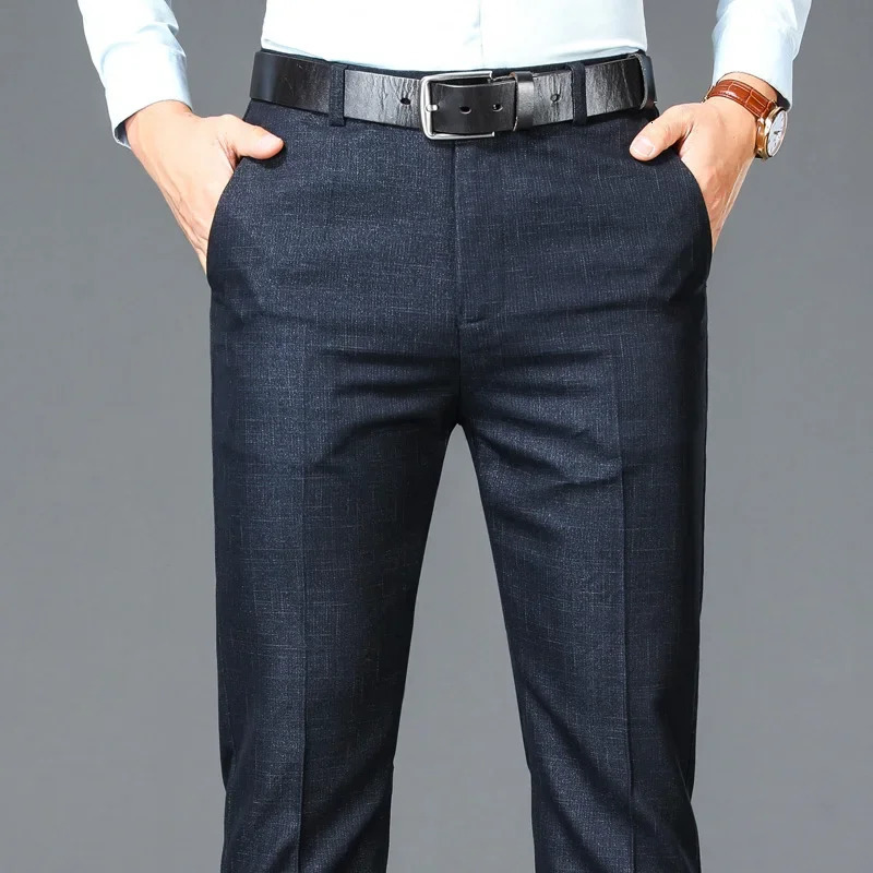 Business Casual Suit Pants Men Solid High Waist Straight Office Formal Trousers Mens Classic Style Long Plus Size 240806