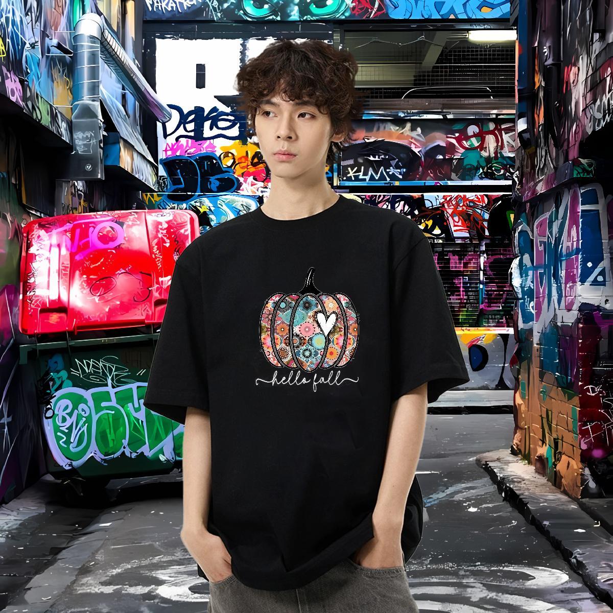 Classic T shirt 230g Pure Cotton halloween Daily Wear Tops Shirt Crew Neck Free Shipping Mens Tshirts DIY Printed