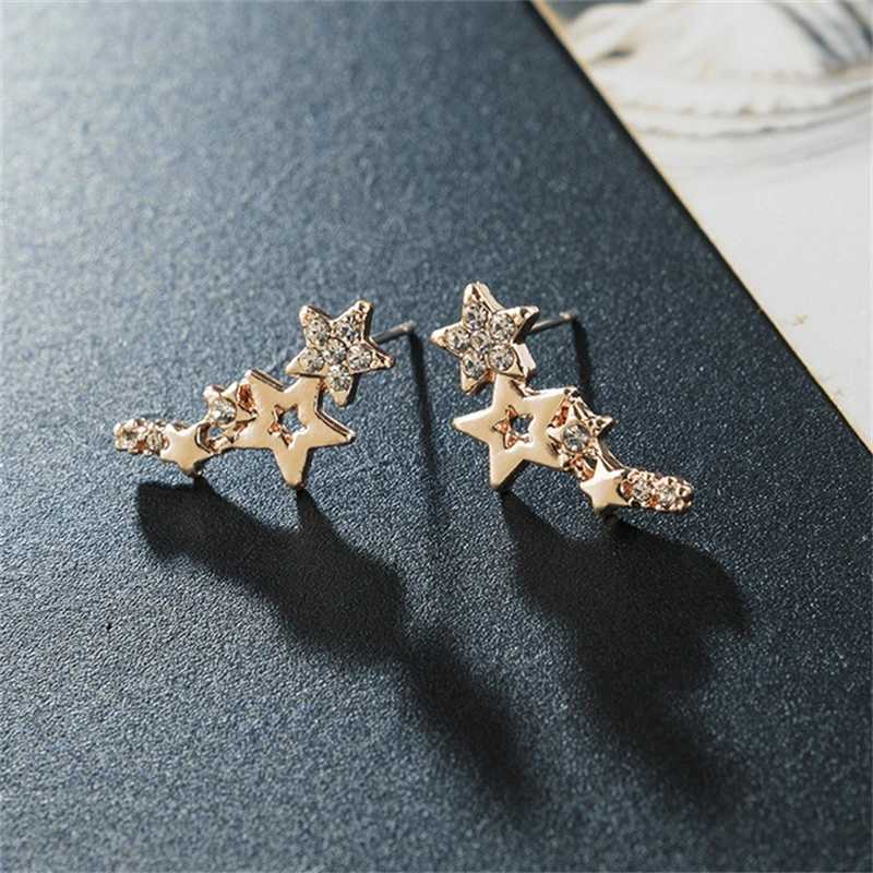 Sparkling Star Womens Stud Earrings Exquisite White Zircon Versatile Womens Earrings Silver Metal Mini Crystal Party Gift W240803