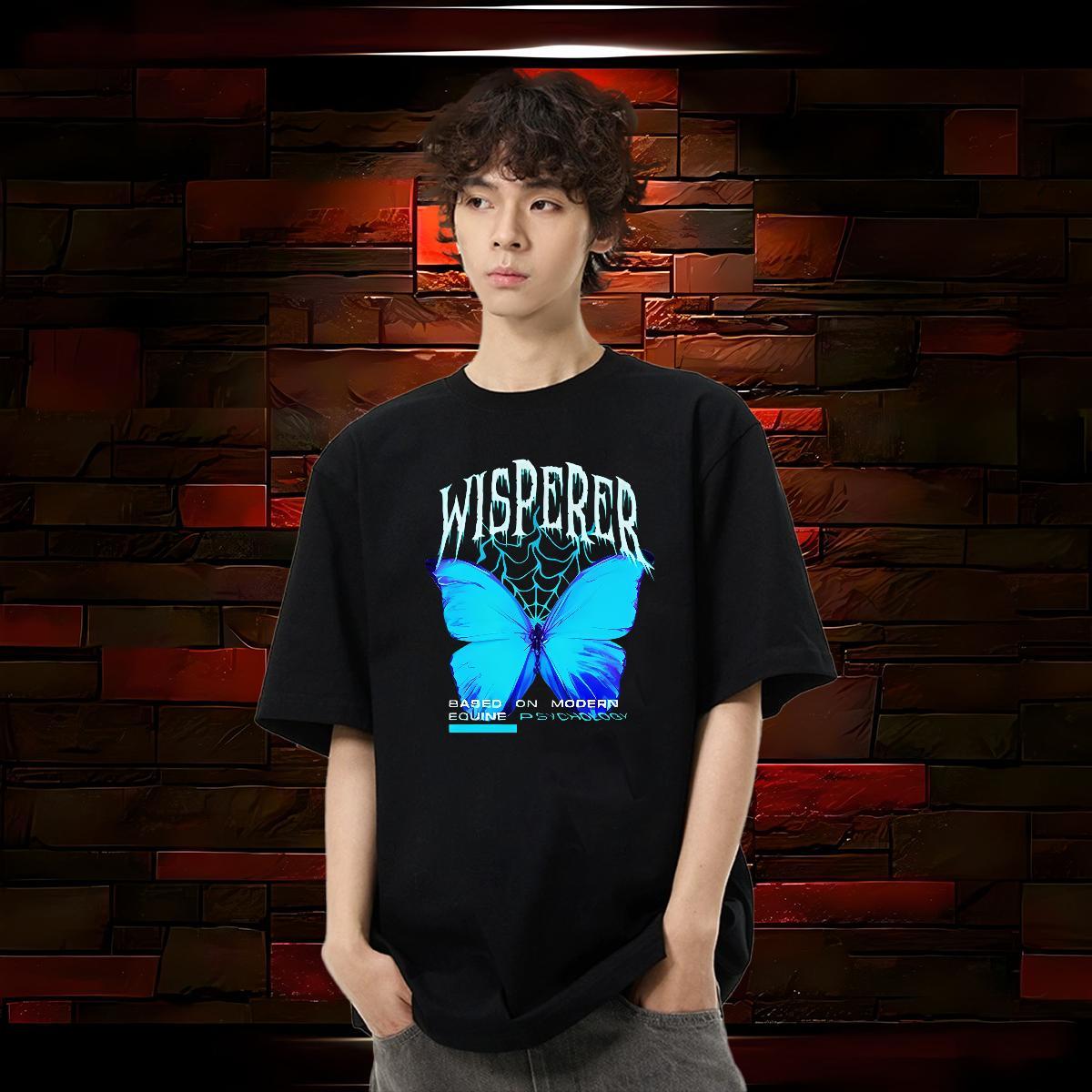 Fashion Designer Mens T Shirts 100% Cotton 230g Butterfly Hip Hop Tees Breathable Short Sleeve Loose Men Tops Tees Asian Size