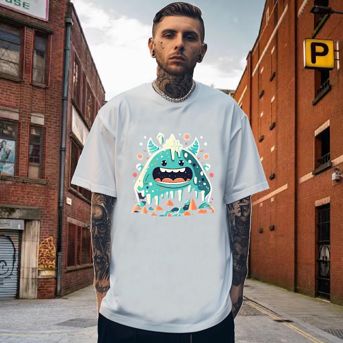 T-Shirts for Men 100% Cotton 230g Little Monster Street Casual Crew Neck Oversized 4XL Tshirt for Man Woman 2024 Designer Soft Tees