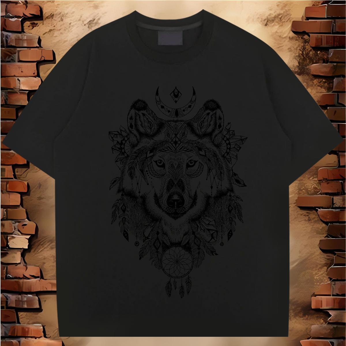 T shirt 230g Cotton wolf Sports Casual Breathable Short Sleeve Cartoon Print Men Tops Tees Casual New Free Shipping Polos