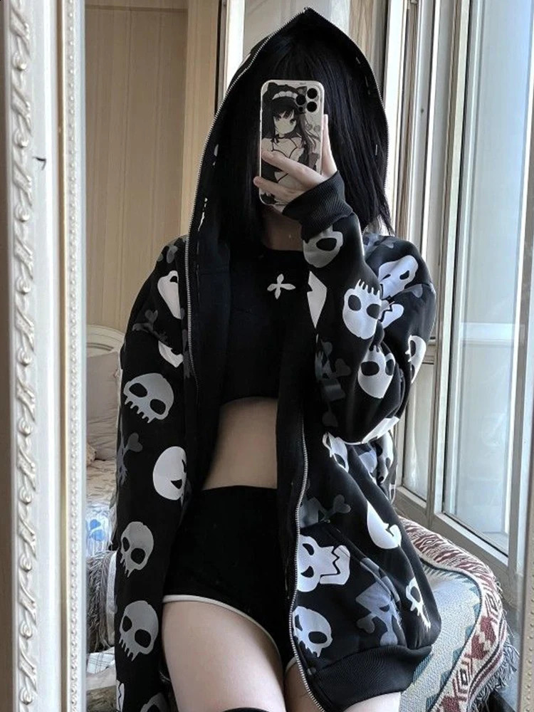 AltGoth Cyberpunk Y2k Sweatshirt Women Mall Goth Harajuku Skull Printed Long Sleeve Zipper Cardigan Hoodie Emo Alt Indie Clothes 260626 - view 4