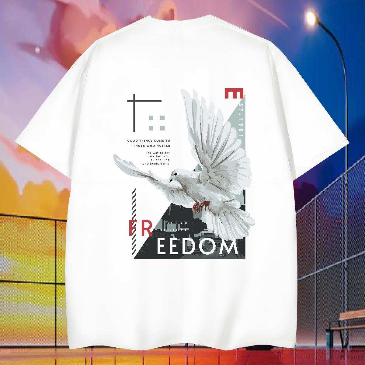 Fashion Casual Mens T Shirts 230g Cotton eagle Sports Casual Tops Pure Cotton Classic Men Tees Black Oversized