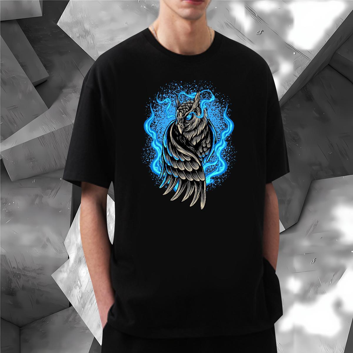 T-Shirts for Men 230g 100% Cotton eagle Home Outdoor Breathable Crew Neck Cartoon Print Men Clothes T-Shirt Classic Casual Wholesale Tee Shirt