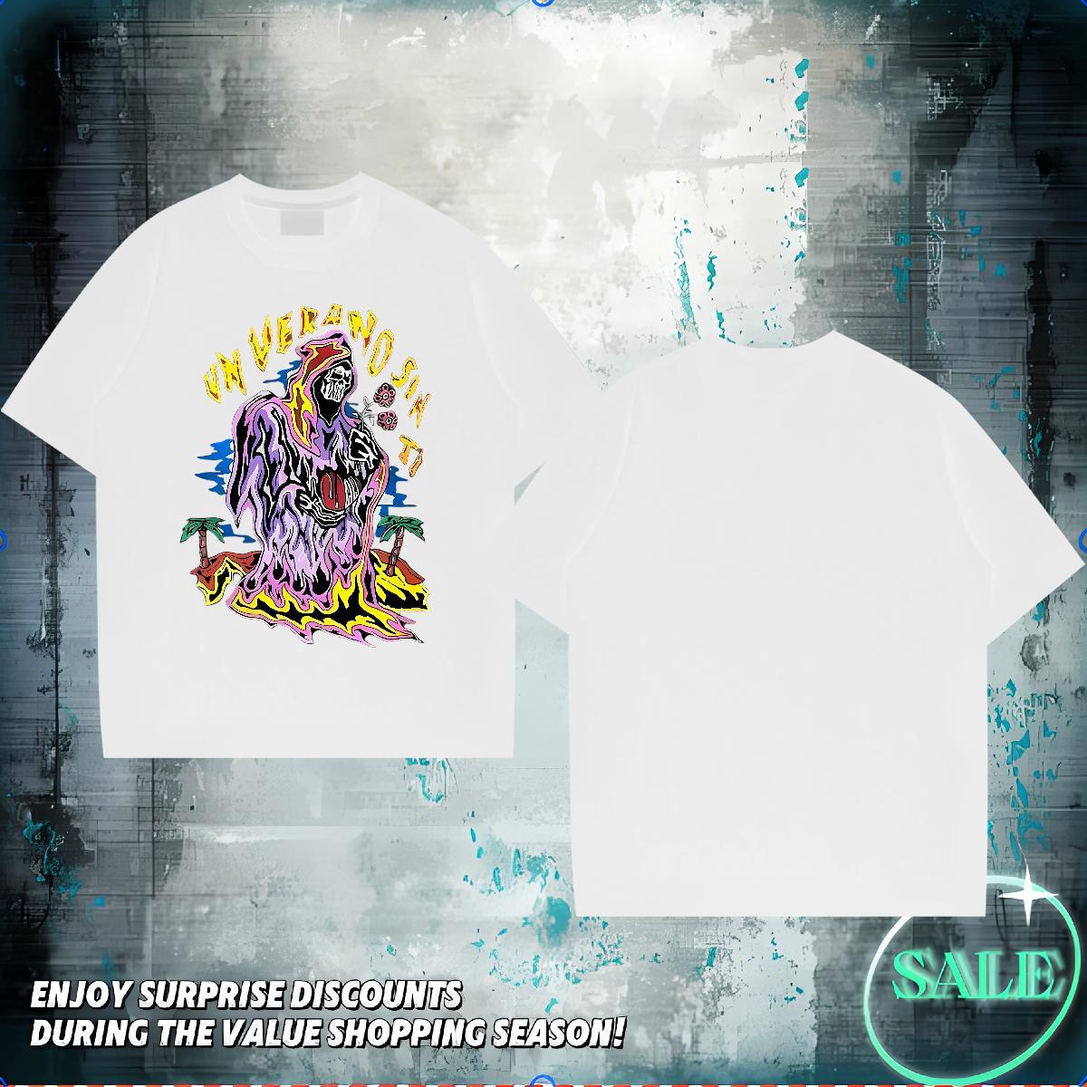 Brand Man T Shirts skull Tops Shirt 230g Pure Cotton Daily Wear Designer DIY Printed Short Sleeve Soft Men Tshirts