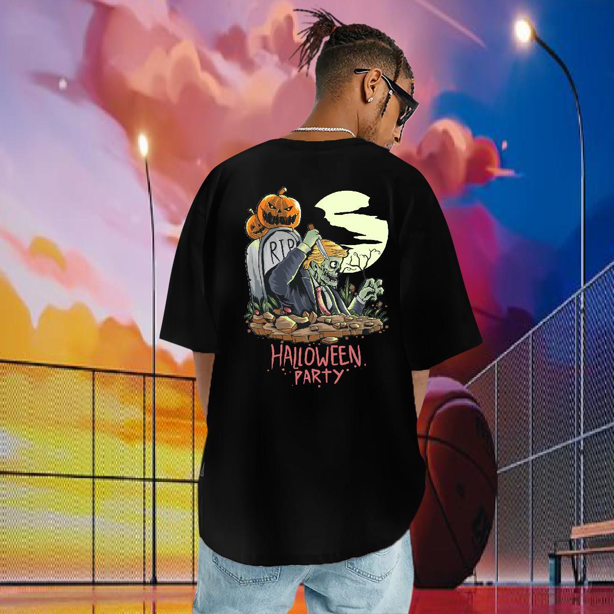 Classic Casual T-Shirts for Men 230g 100% Cotton Halloween Anime Printing Street Tees Shirts Crew Neck Brand Tshirts Floral Print