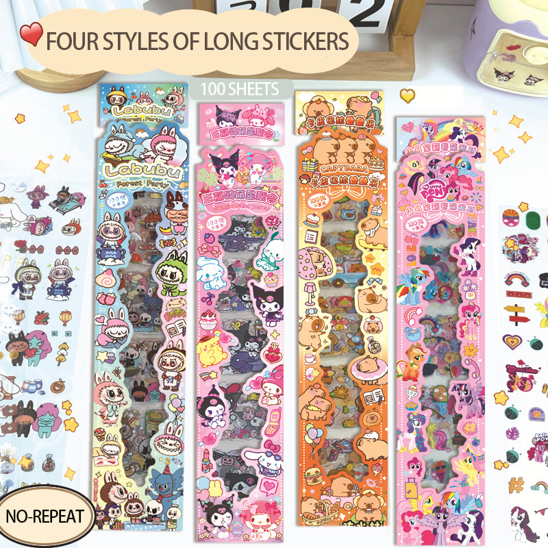 Long strip account stickers come in a variety of styles with built-in die-cutting and no cutting for girls' creativity DIY account stickers