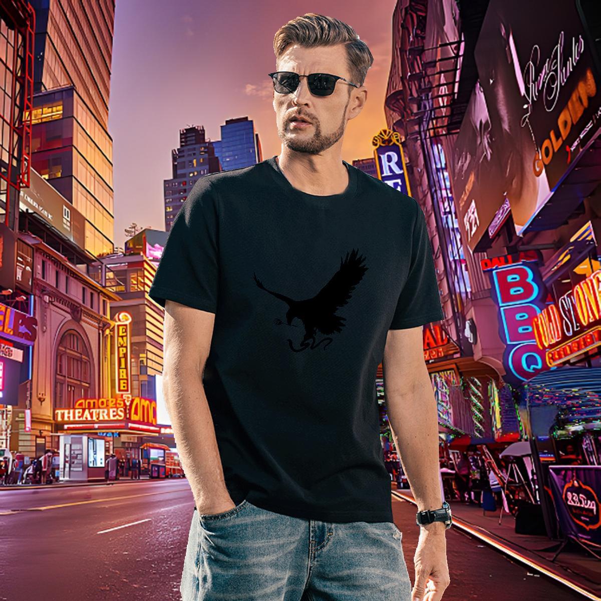Soft Men Tops Tees 230g Cotton eagle T-Shirts for Men Hip Hop Street Short Sleeve Soft Custom Cartoon Wholesale Clothings