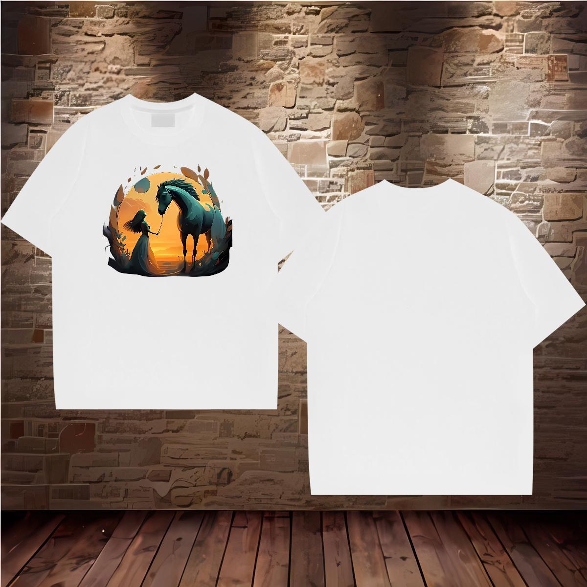 T-Shirts for Men 230g Cotton horse Street wear Hip Hop Round Neck Short Sleeve DIY Printed Men Tops Tees Fashion Cool Design Top Tees