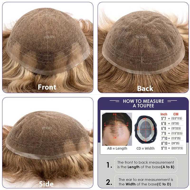 Men Toupee Full Lace Base Male Hair Prosthesis Breathable French Lace Blond Wig Hair System Natural Wigs For Men UnitM240806