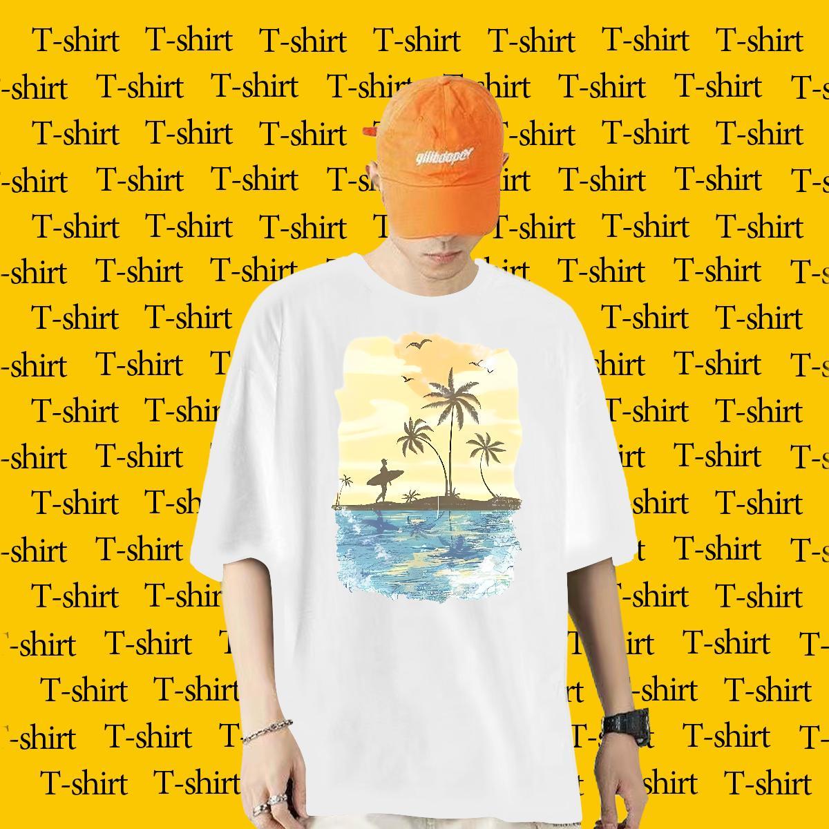 Casual New T Shirt For Man 230g 100% Cotton tree Sports Casual Top Tees Breathable Short Sleeve Cool Design Mens Tshirts Plus Size Cartoon