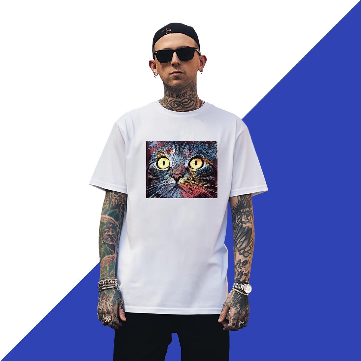 TOP Quality Men Tshirts 230g Pure Cotton Casual Daily Wear cat Cartoon Print Breathable Short Sleeve 2024 Designer T shirt Top Tees