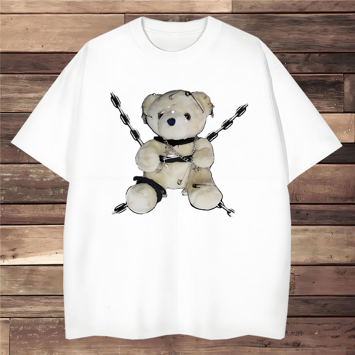 T-Shirts for Men 230g Cotton bear Casual Breathable Short Sleeve DIY Anime Tshirt for Man Woman Stylist Loose Fit Polos