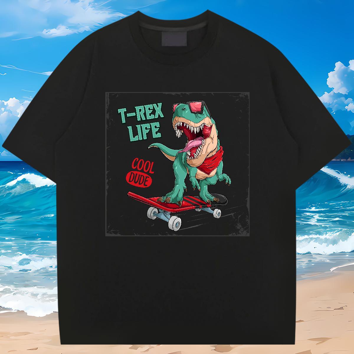 New Arrival T Shirts Men 230g Pure Cotton dinosaur Street Wear Polos Breathable Crew Neck Soft Men Tops Tees Custom Print Oversized