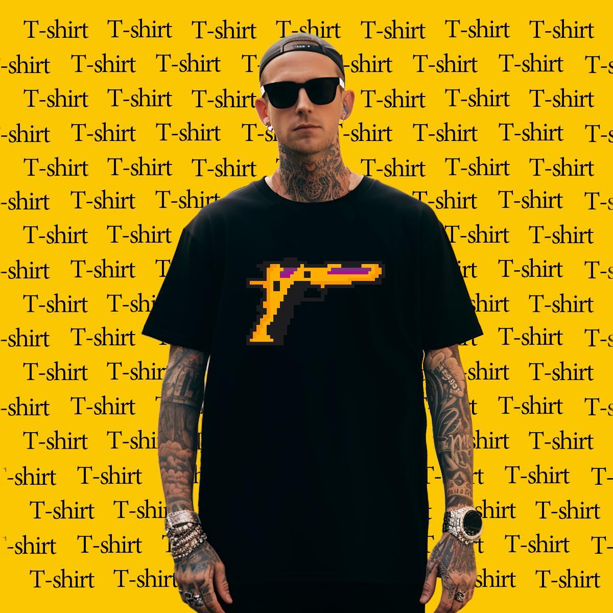 T shirt 100% Cotton 230g pistol Sports Casual Short Sleeve Soft DIY Printed Mens Tshirts Fashion Design Wholesale Tee Shirt