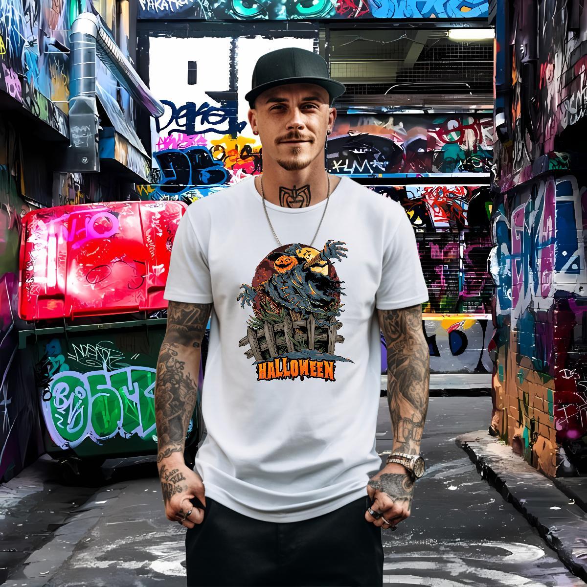 DIY Customized T Shirt For Man 230g Cotton Halloween Casual Tops Crew Neck Breathable Cool Mens Tshirts Cartoon Print