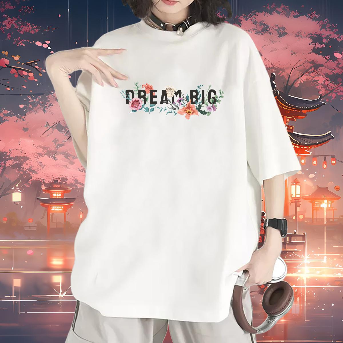 Nice Woman T Shirts Short sleeve Soft Woman Tshirt Anime Print flower Street 230g 100% Cotton 2024 Casual Clothes