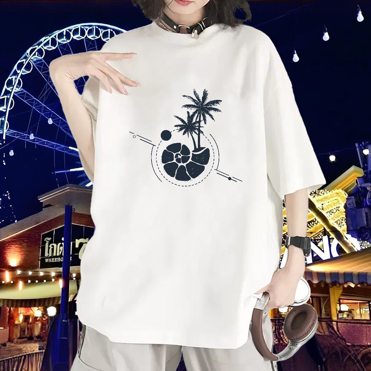 Loose Woman T Shirts Short Sleeve O-Neck Lady T shirt Skull tree Sports Casual 230g 100% Cotton Fashion New Clothes