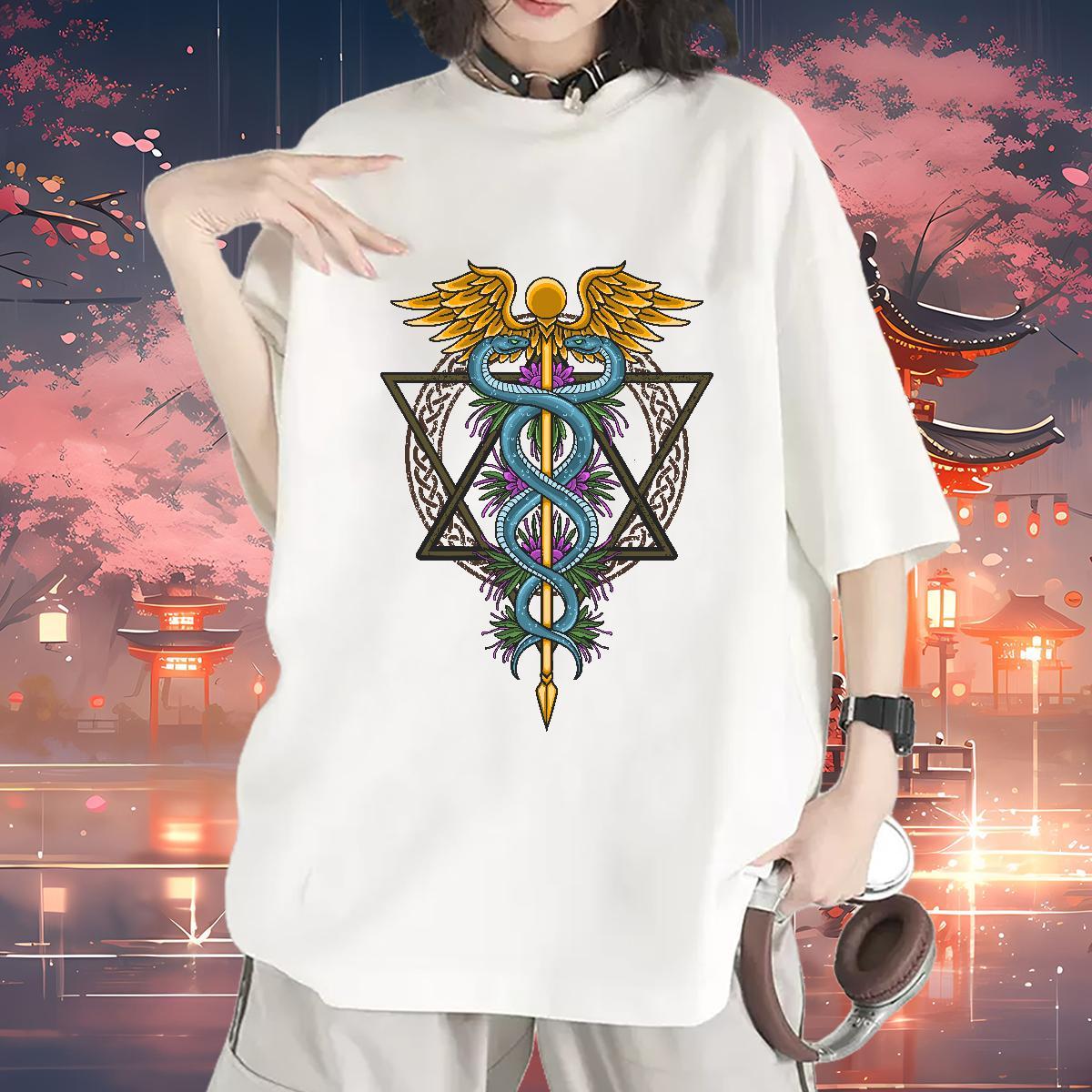 5A T-Shirts for Women Breathable Short Sleeve Lady T shirt Custom Cartoon snake Street Casual 100% Cotton 230g Factory Direct Wear