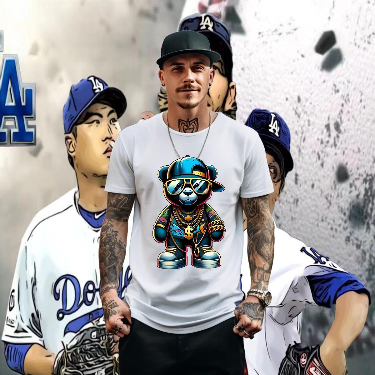 DIY Customized Man T Shirts 230g 100% Cotton bear Daily Outfit Top Tees Breathable Unisex Men Clothes T-Shirt Plus Size Custom