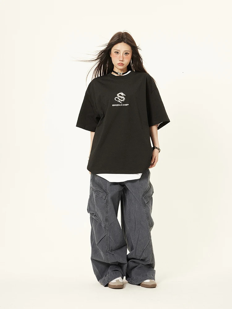 Spring Cargo Jeans American Street Style Baggy Cargo Pants Women Multi-pocket Wide Leg Jeans 240806