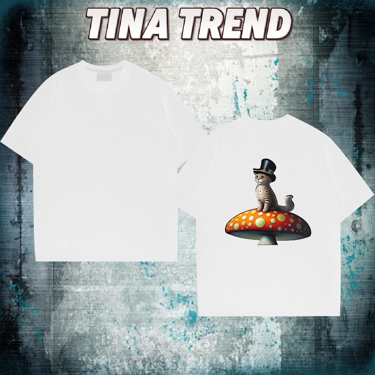 2024 Summer T shirt 230g 100% Cotton cat Street Wear Round Neck Short Sleeve Loose Fit Men Clothes T-Shirt Plus Size Cartoon