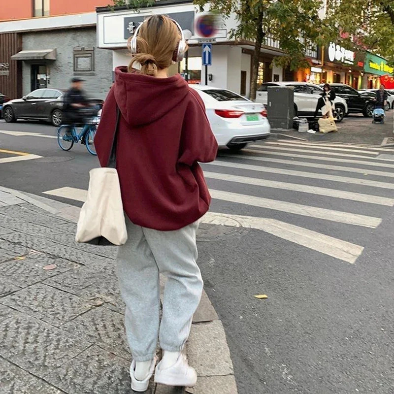 Rimocy Autumn Winter Printed Hoodie Women Korean FashionThicken Hooded Sweatshirts Woman Y2K Streetwear Loose Hoodies 240806