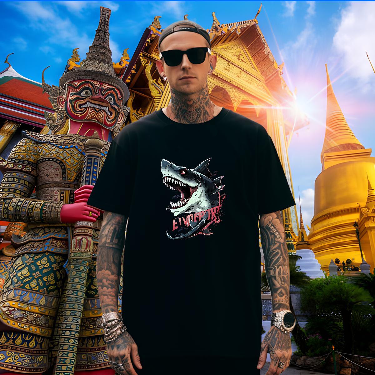 Cool Design Men Clothes T-Shirt 230g Cotton shark T-Shirts Home Outdoor Breathable Short Sleeve Customized Fashion Design Polos