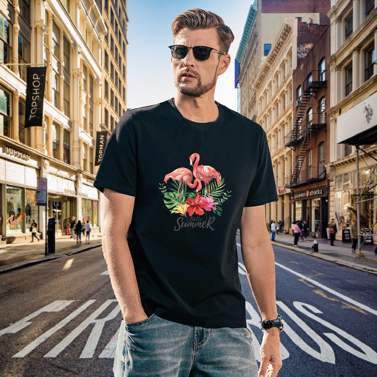 T-Shirts for Men 100% Cotton 230g bird Outdoor Breathable Crew Neck Anime Men Clothes T-Shirt 2024 DIY Loose Fit Tops Tees