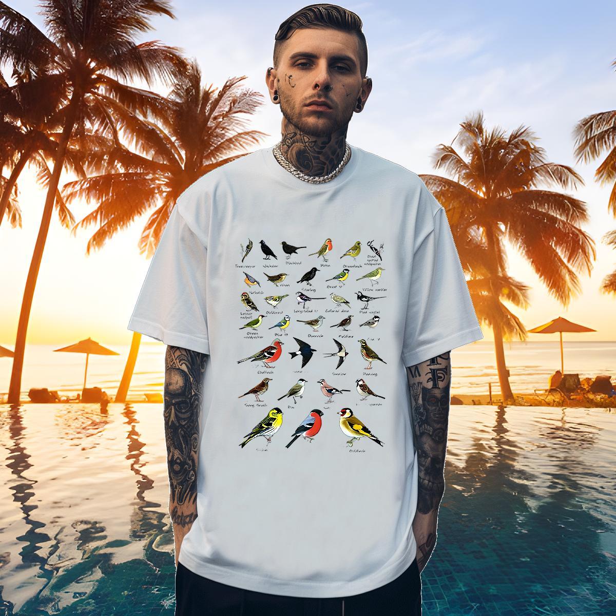 Brand Men Tshirts 100% Cotton 230g bird T-Shirts for Men Daily Wear Crew Neck Breathable Oversized 3XL 4XL 2024 Summer Tops