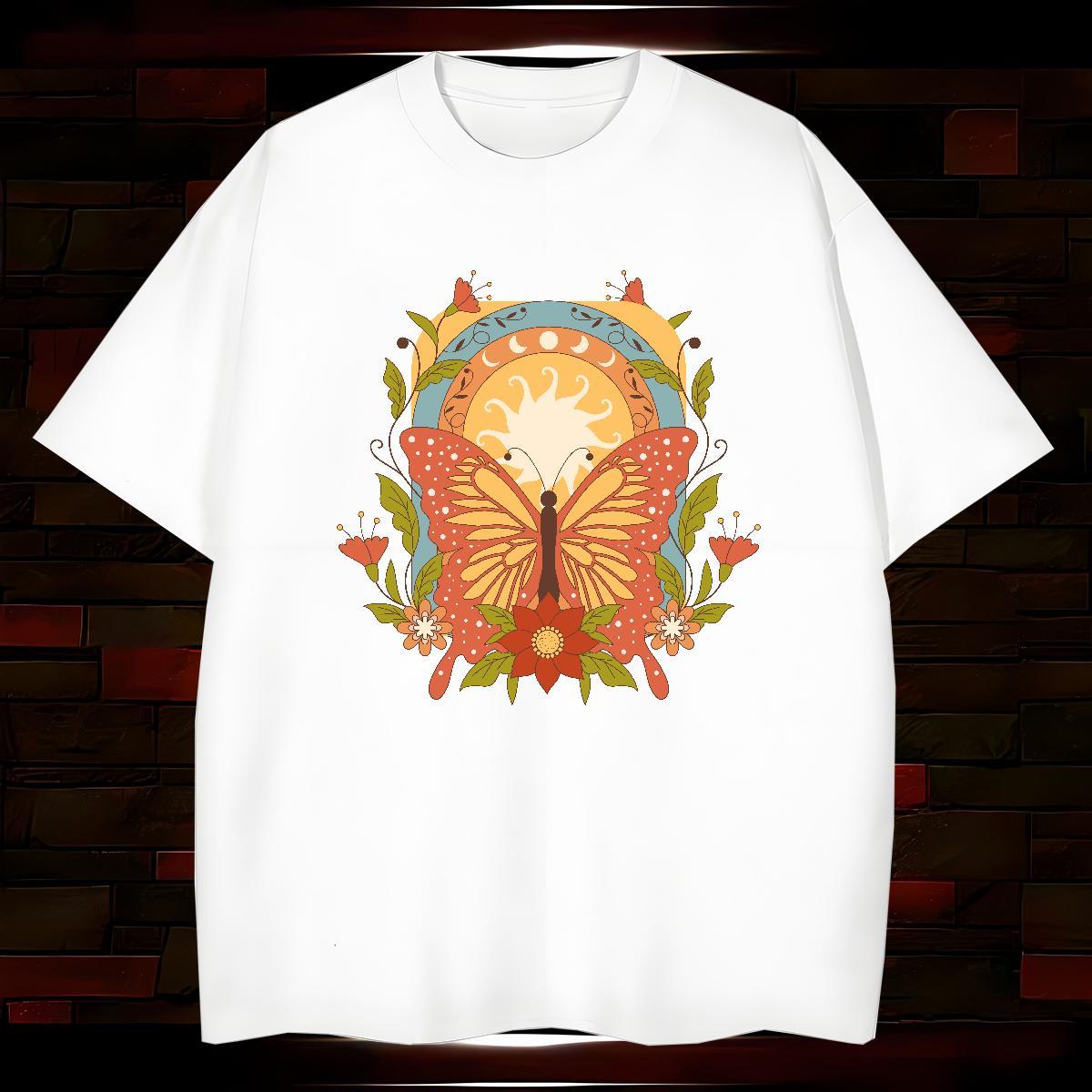 T Shirts Men 100% Cotton 230g Butterfly Daily Outfit Breathable Crew Neck Oversized 3XL 4XL Men Tops Tees DIY Popular Top Tees