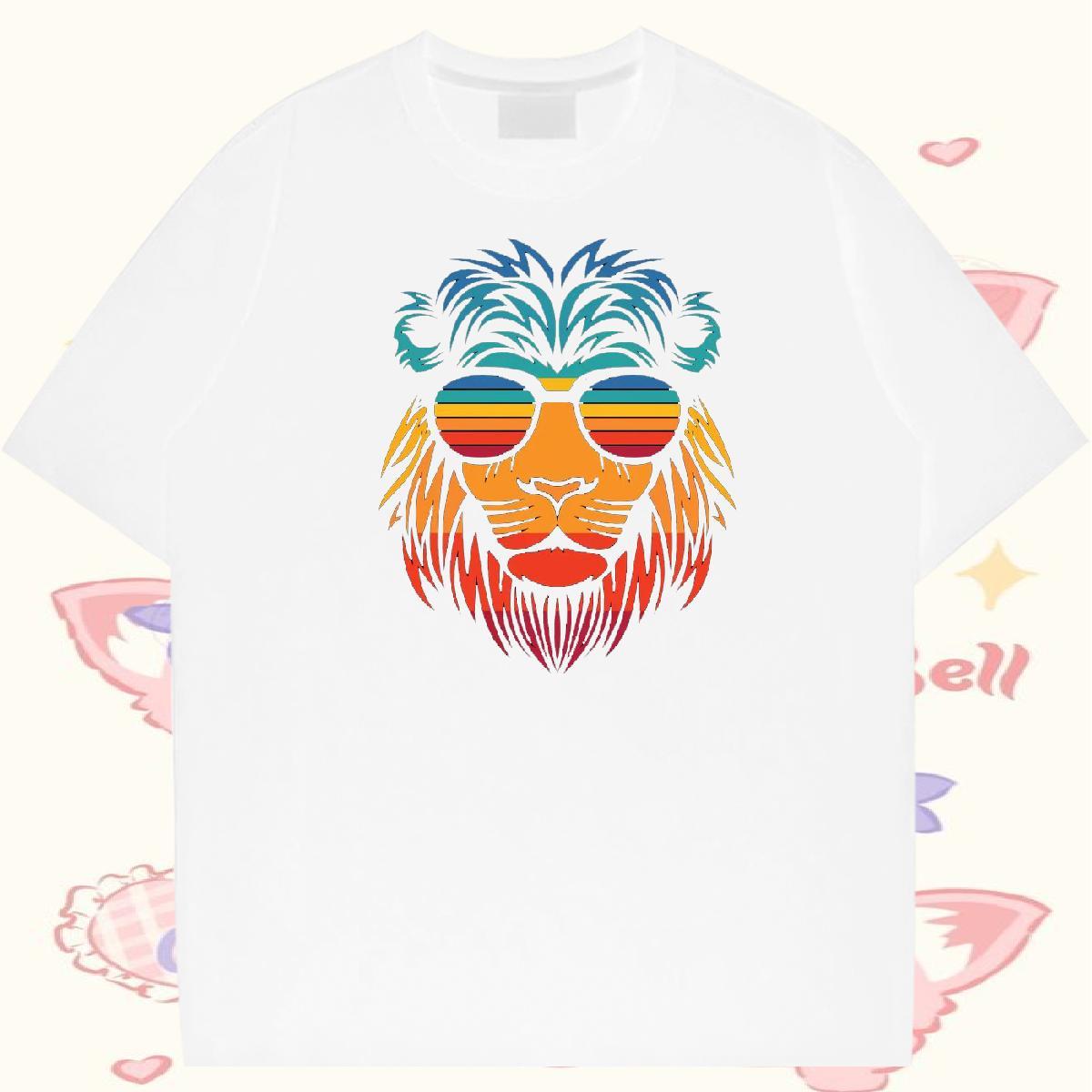 Fashion Casual T Shirts Men 230g Pure Cotton lion Hip Hop Clothings Round Neck Short Sleeve Brand Tshirt for Man Woman DIY Printed