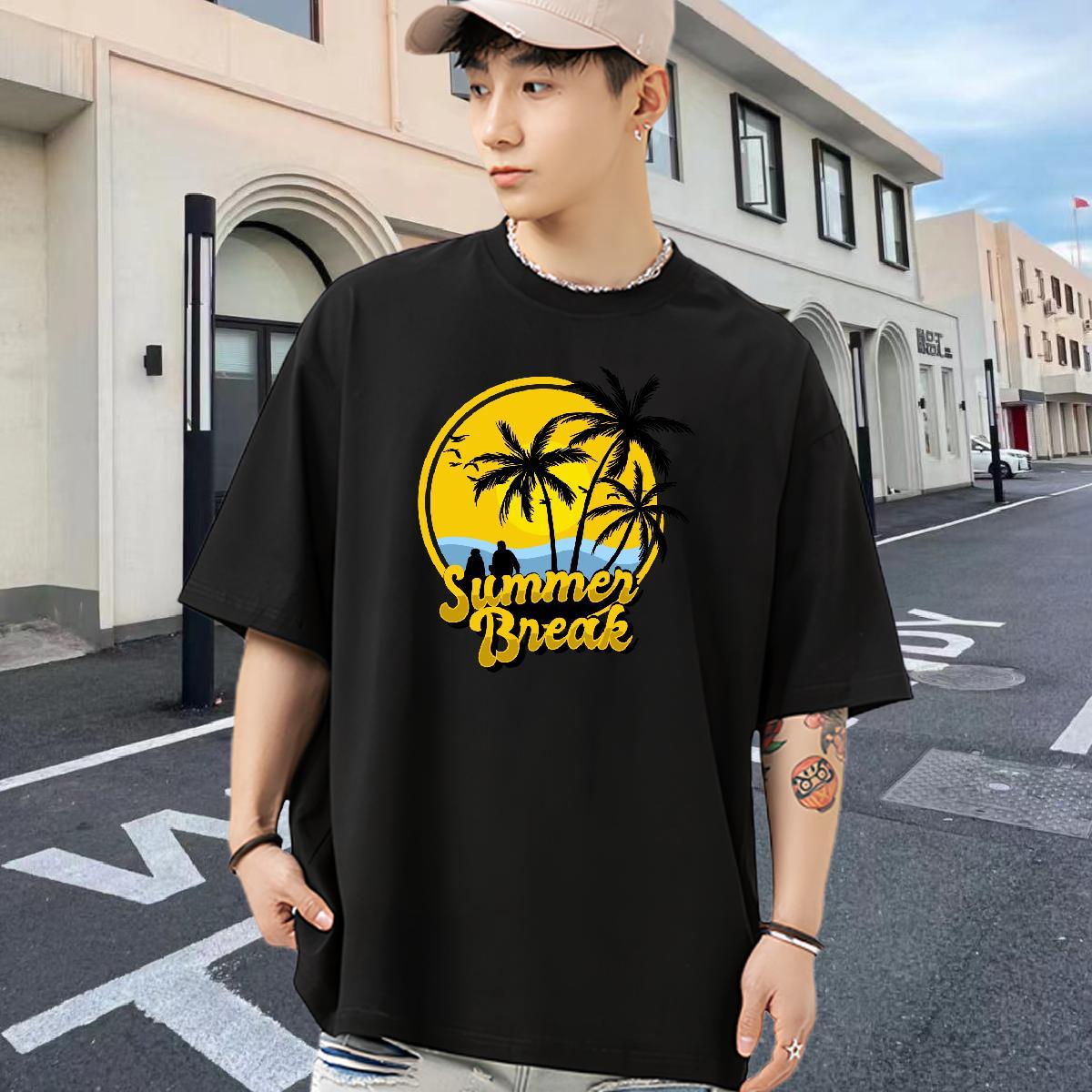 Wholesale Man T Shirts 230g Cotton sun Daily Wear Tops Tees Crew Neck High Quality Men Clothes T-Shirt Black Oversized