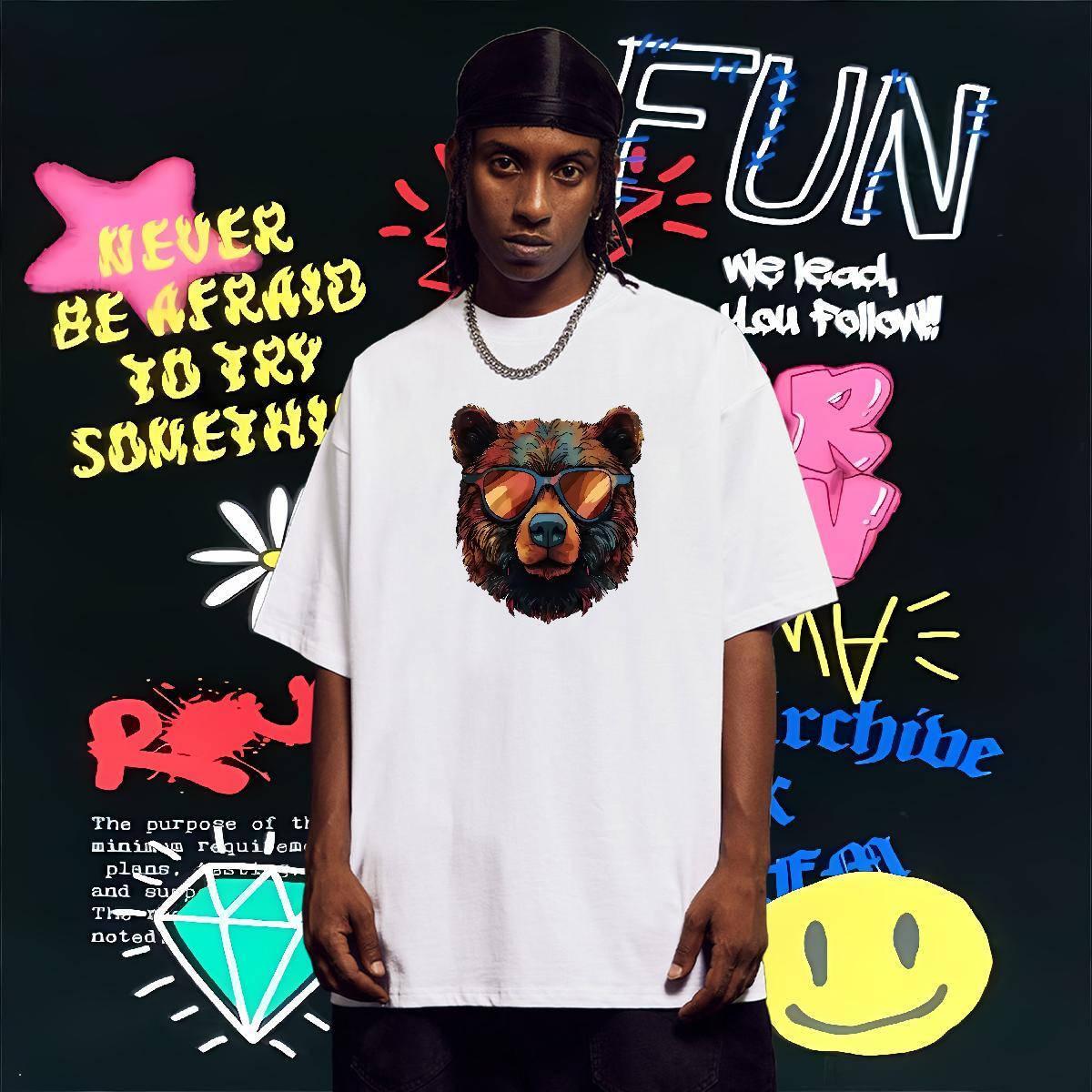 DIY Customized T shirt 100% Cotton 230g bear Casual Beach Tops Tees Breathable Short Sleeve Cool Mens Tshirts Black White