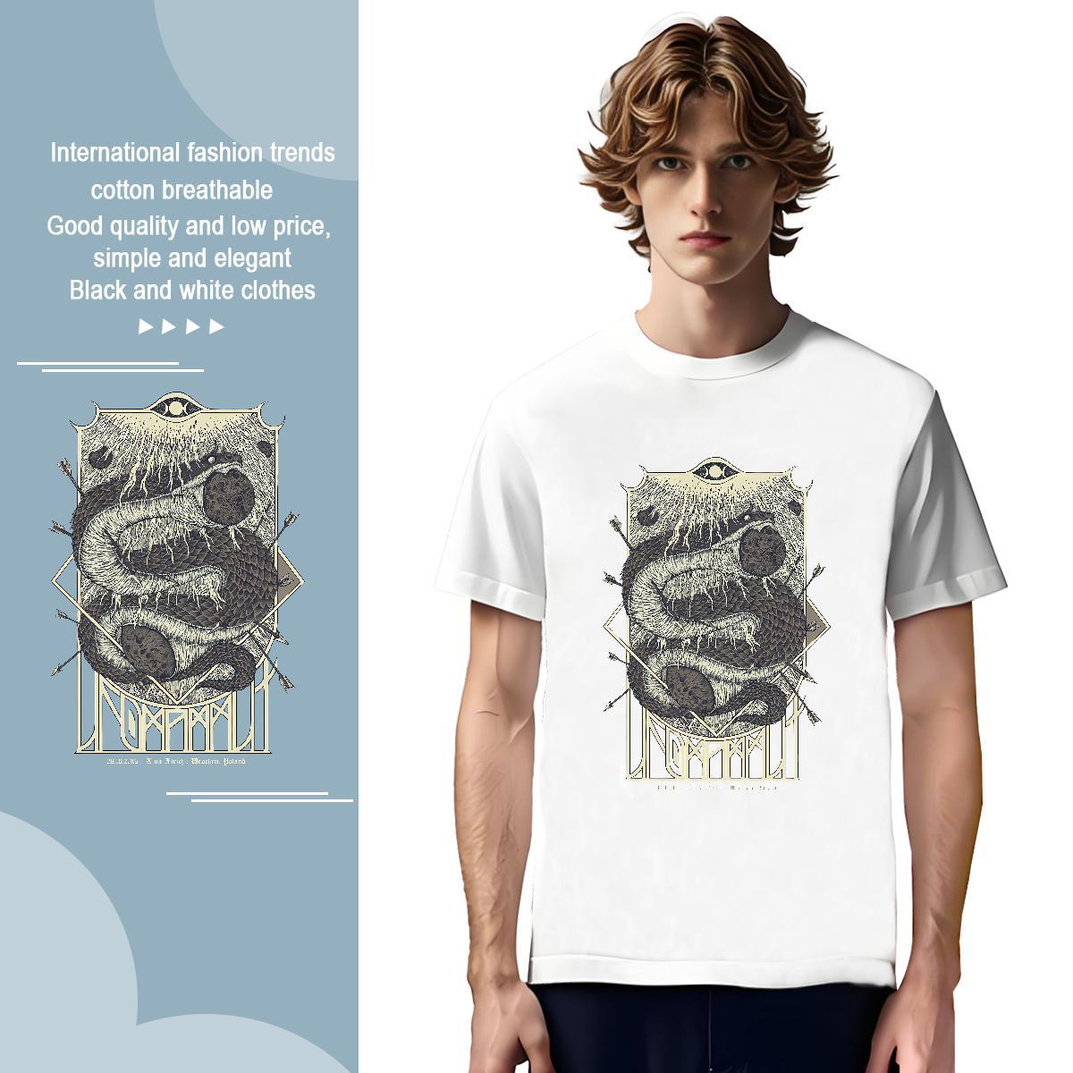 T shirt 230g 100% Cotton snake Summer Casual Short Sleeve O-Neck Black Oversized Couples T Shirts 2024 Unisex Wear