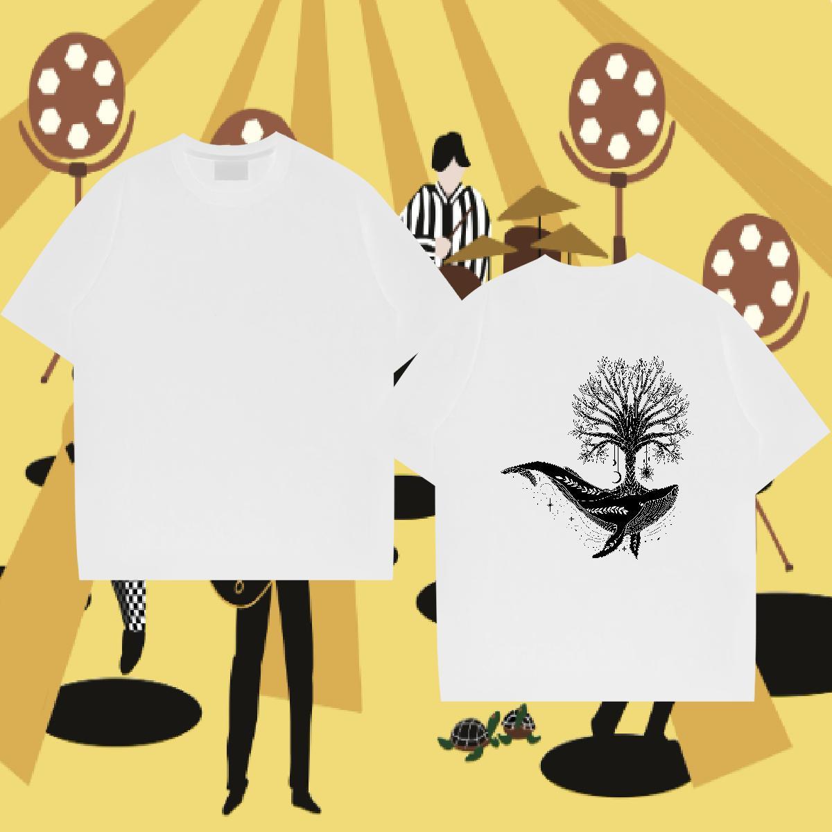 2024 DIY T shirt 100% Cotton 230g tree Street Wear Tees Shirts Breathable Crew Neck Cool Men Tshirts Black Oversized